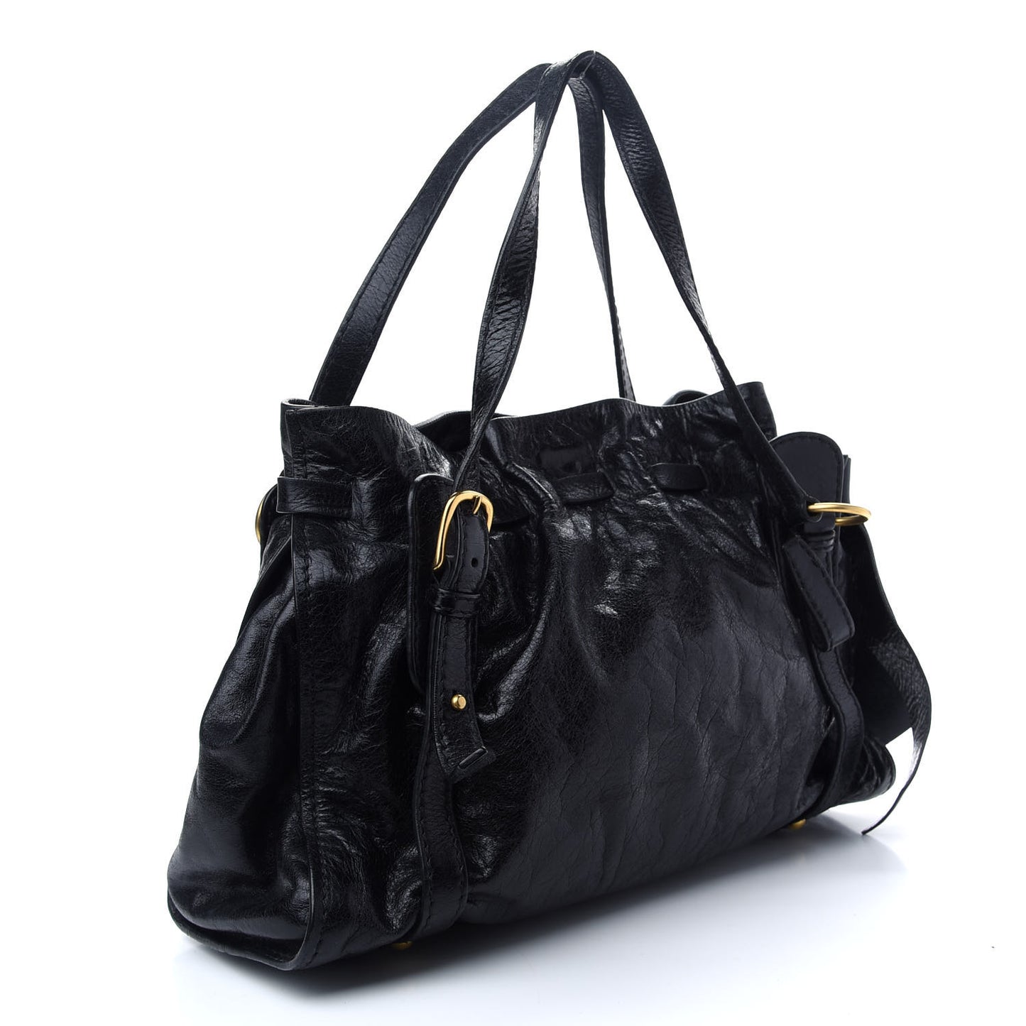 Vitello Drawstring Bow Satchel Black