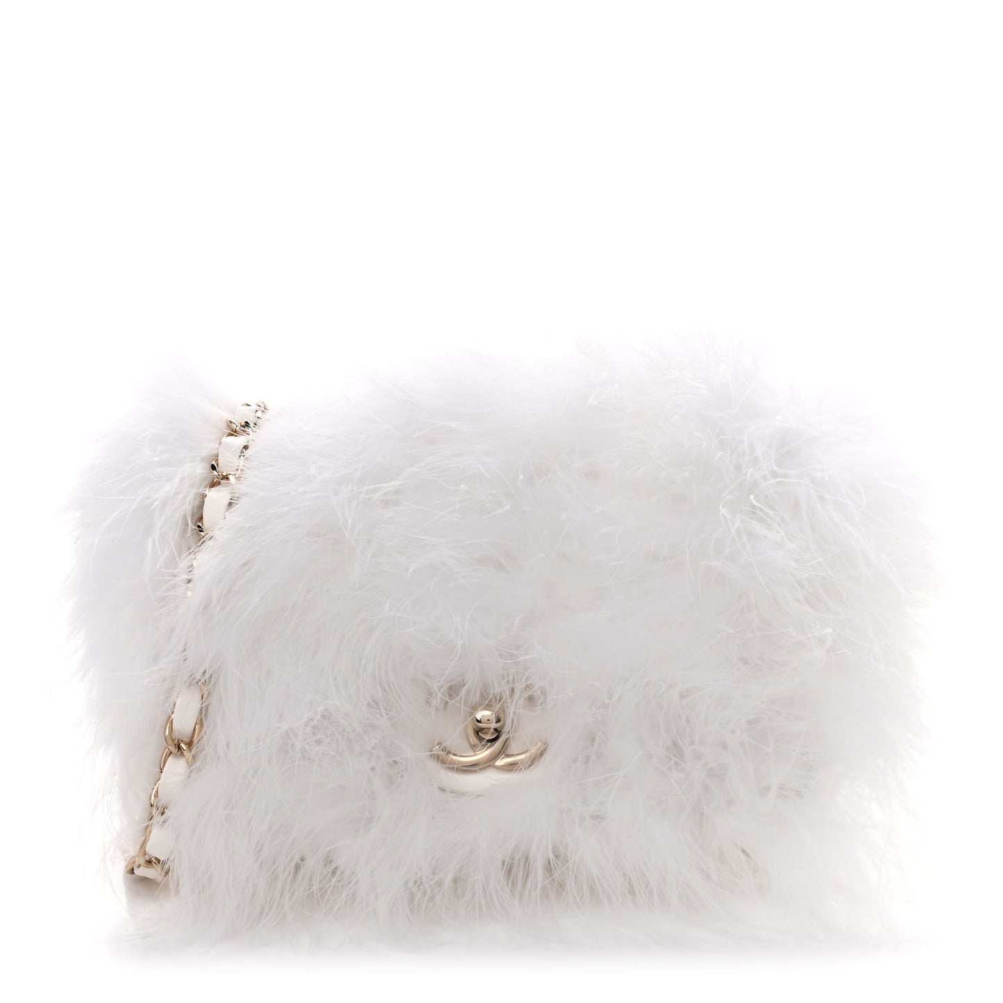 Feathers Lambskin Quilted Flap White