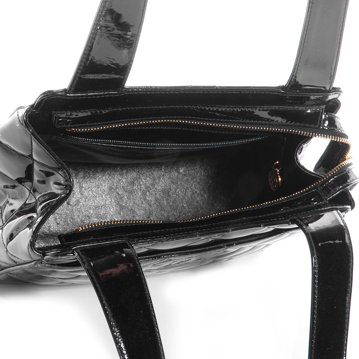 Patent Quilted CC Shoulder Bag Black