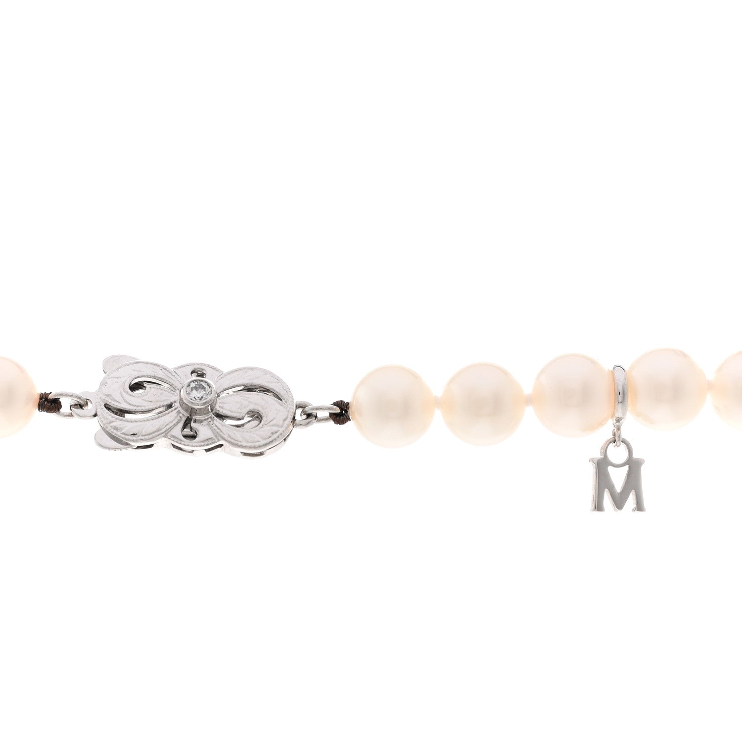Mikimoto 18K White Gold Diamond Akoya Pearl 7.5-8mm Strand Necklace 4 of 5
