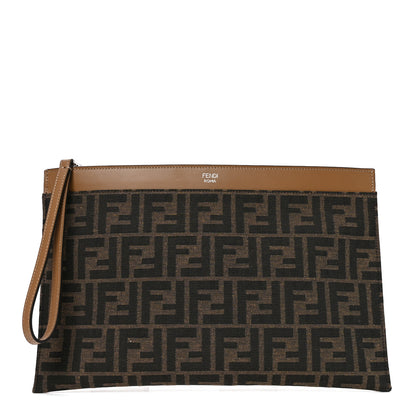 Fendi Vitello King Jacquard FF 1974 Medium Flat Pouch Tobacco Moro Sand 1 of 8