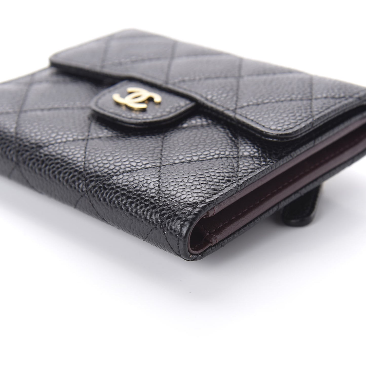Caviar Quilted Compact Flap Wallet Black