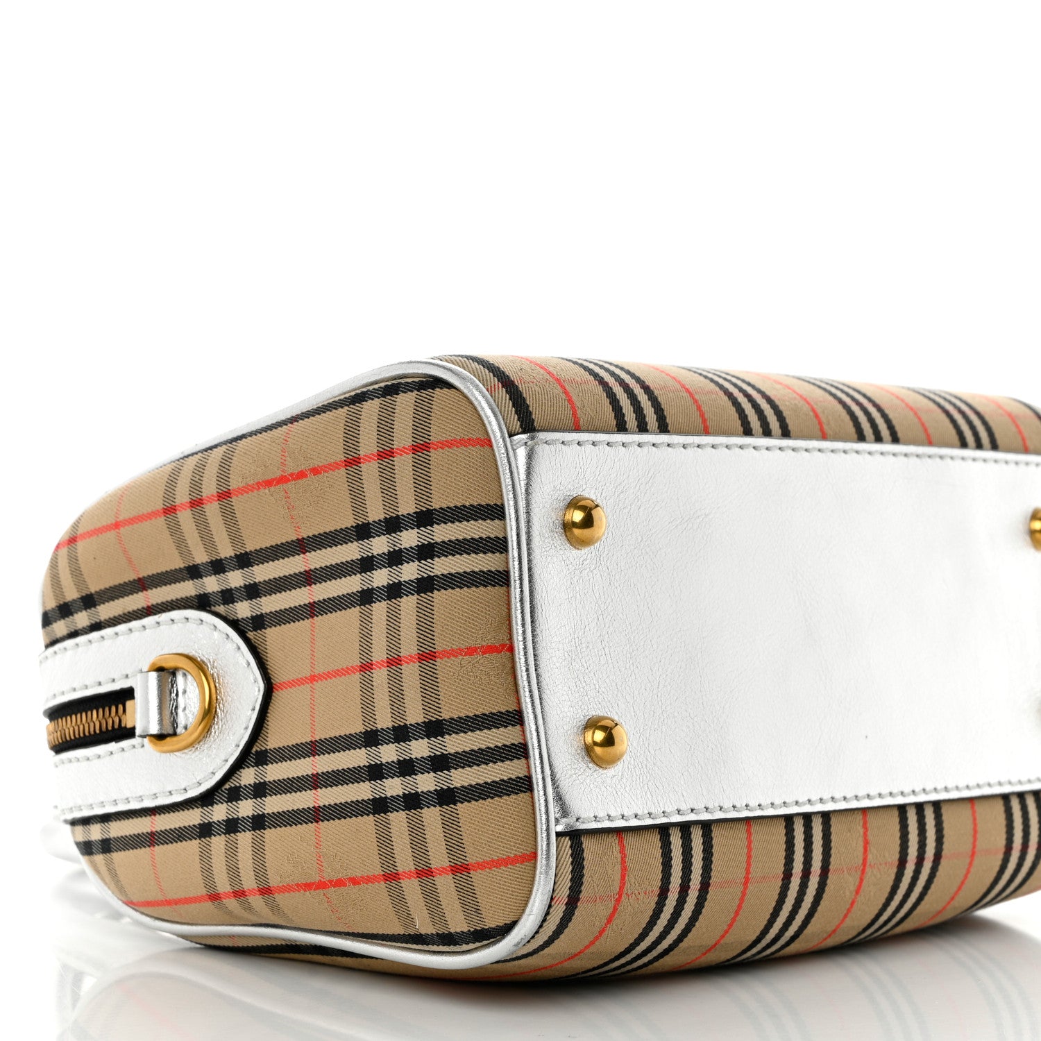 Burberry Smooth Calfskin 1983 Knight Check Link Bowling Bag Silver 9 of 10