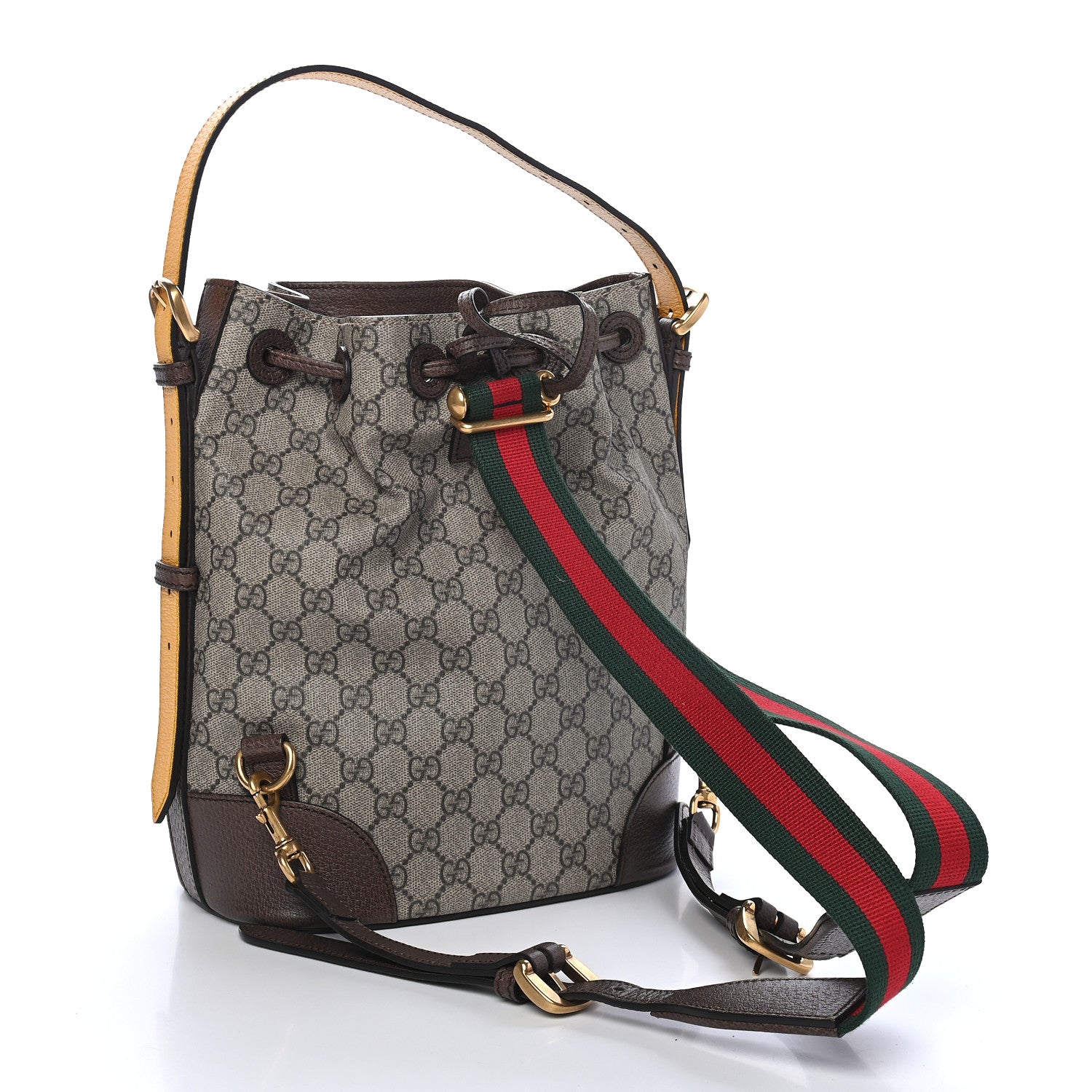 Gucci GG Supreme Monogram Neo Vintage Drawstring Bucket Backpack Beige New Acero Crop 3 of 9