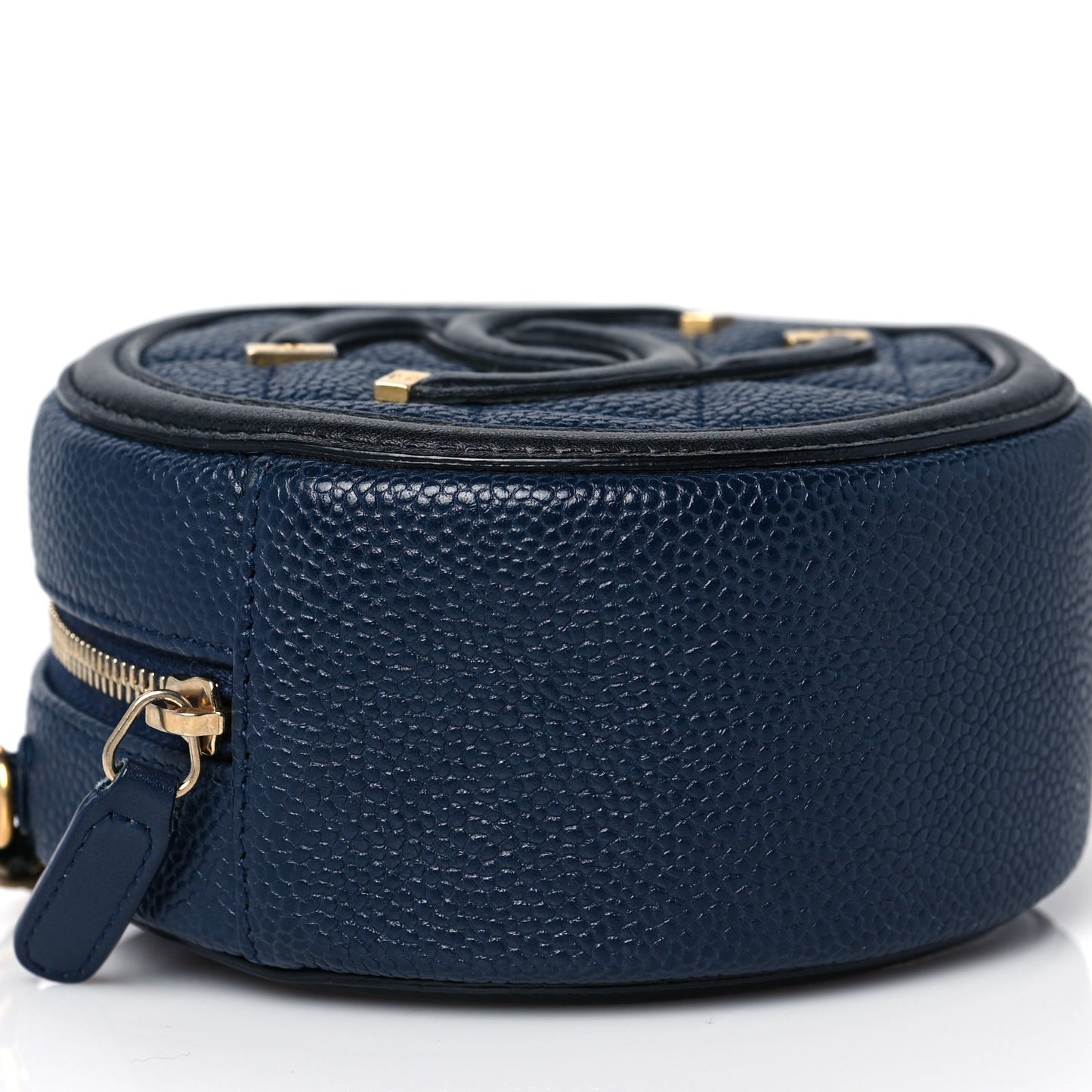 Caviar Quilted Round Filigree Crossbody Navy Black