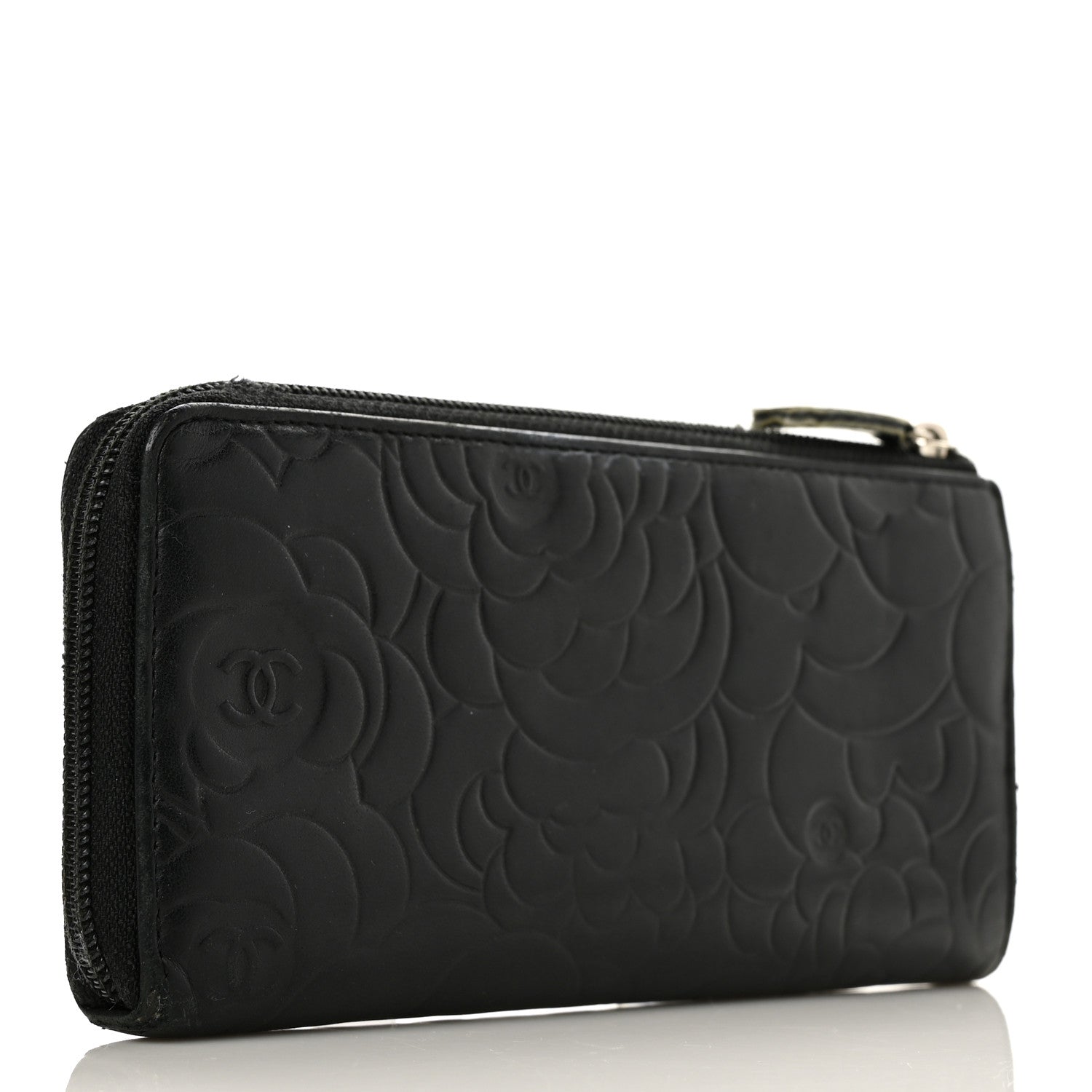 Chanel Lambskin Camellia Embossed Zipped Gusset Wallet Black 3 of 12