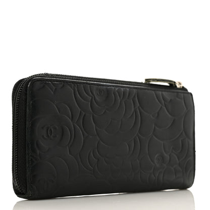 Chanel Lambskin Camellia Embossed Zipped Gusset Wallet Black 3 of 12