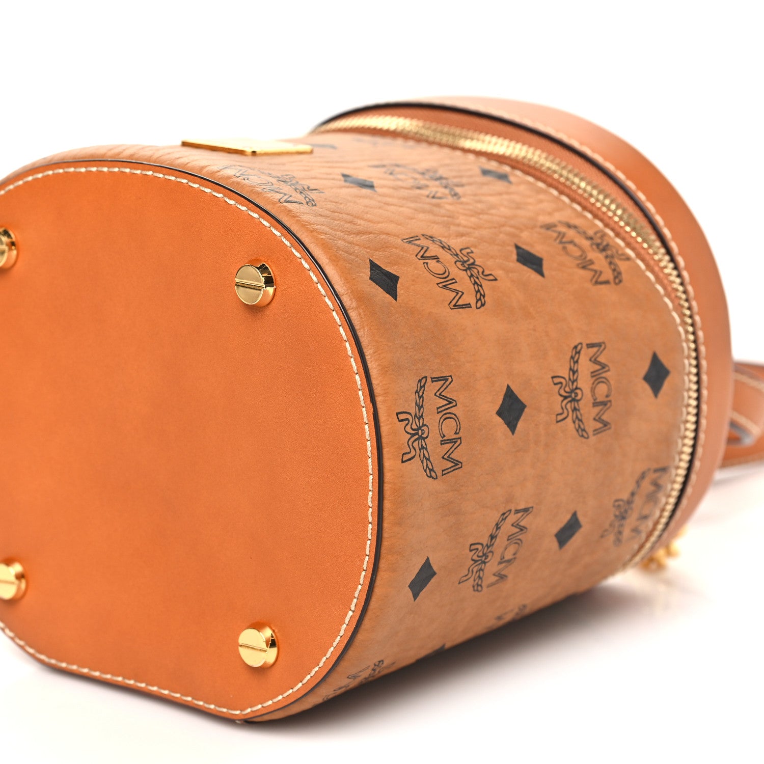 MCM Visetos Small Cylinder Crossbody Bag Cognac 1831207 – FASHIONPHILE