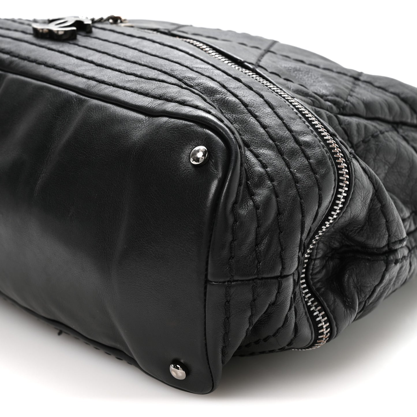 Lambskin Stitched Expandable Tote Black