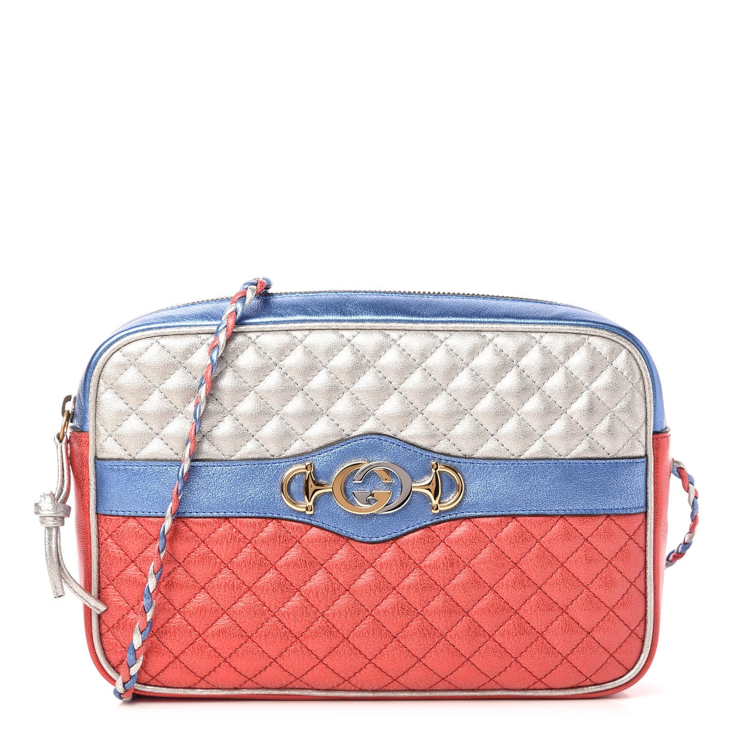 Laminated Nappa Trapuntata Small Zumi Shoulder Bag Rosso Marine Argento