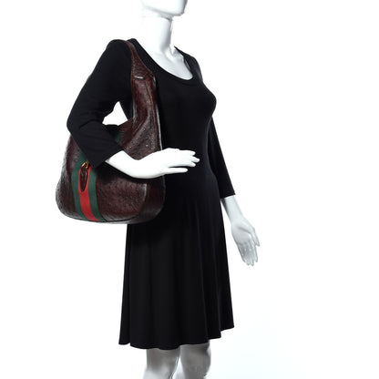 Gucci Soft Ostrich Web Large Jackie Hobo Dark Brown 3 of 12