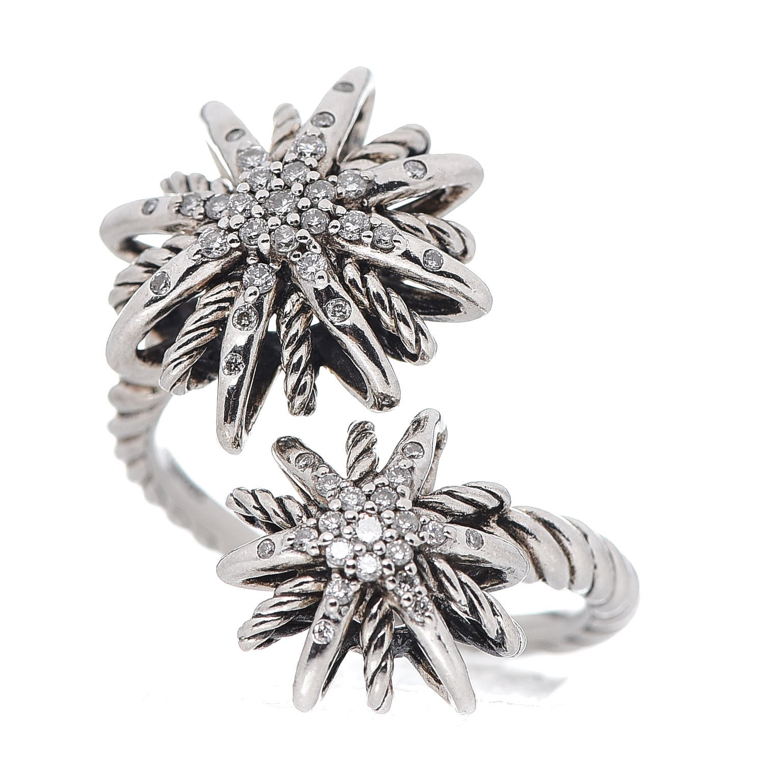 David Yurman Sterling Silver Diamond 28mm Open Starburst Ring 53 6.5 1 of 4