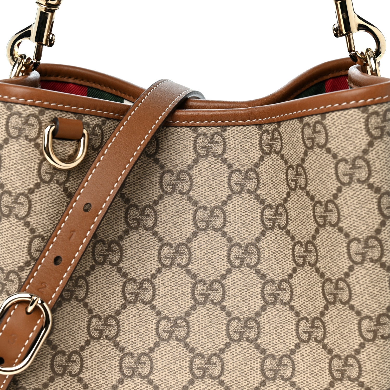 Gucci GG Supreme Monogram Emblem Small Shoulder Bag Beige Ebony Sundial 7 of 9