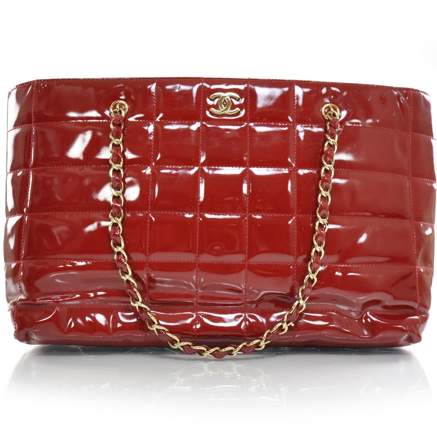Chanel Patent Chocolate Bar Quilted Tote Red 1 of 10