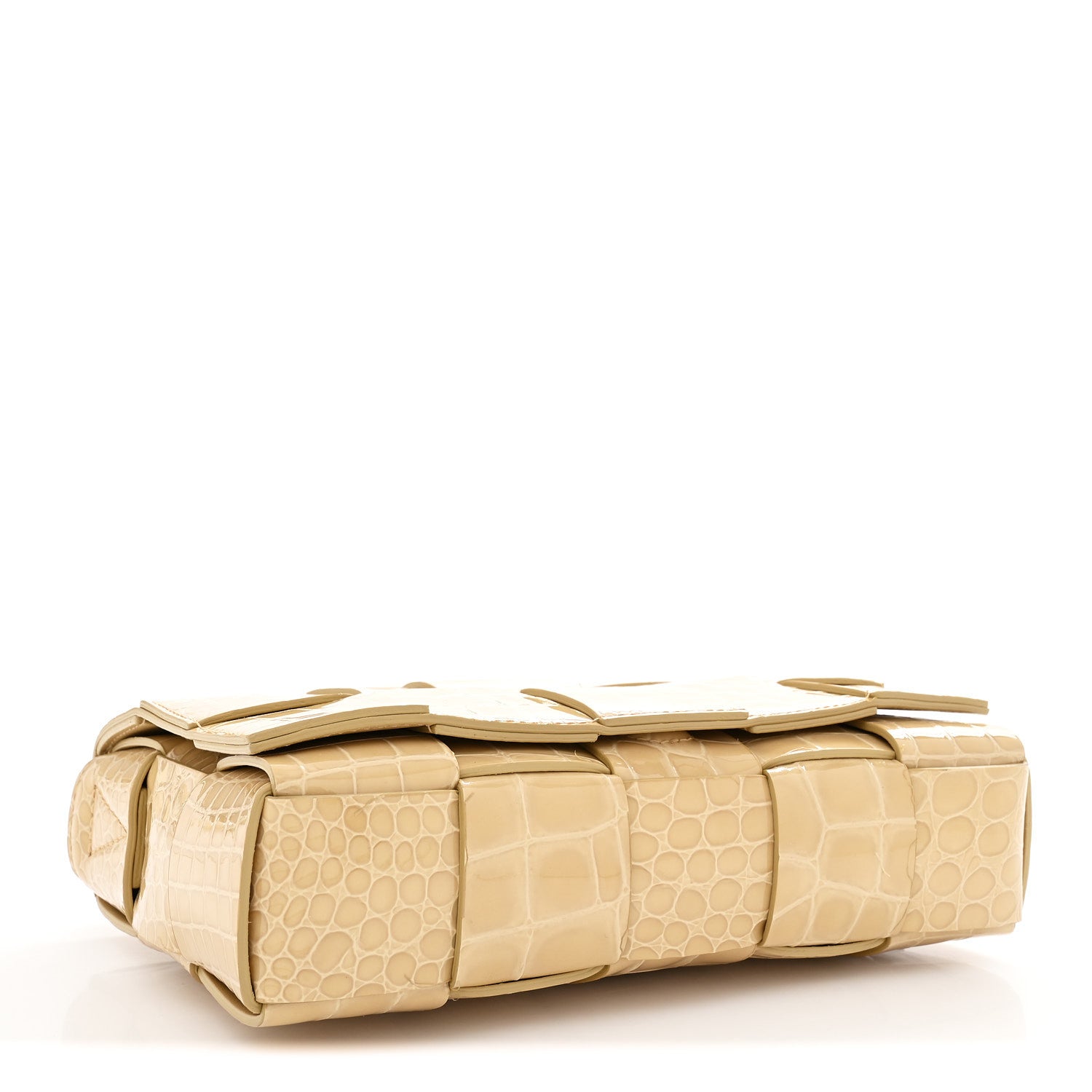 Bottega Veneta Gloss Calfskin Croc Embossed Intreccio Cassette