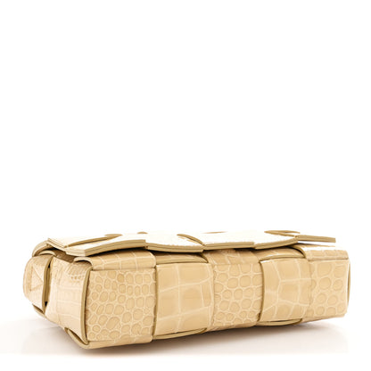 Bottega Veneta Gloss Calfskin Croc Embossed Intreccio Cassette Crossbody Bag Praline 4 of 12