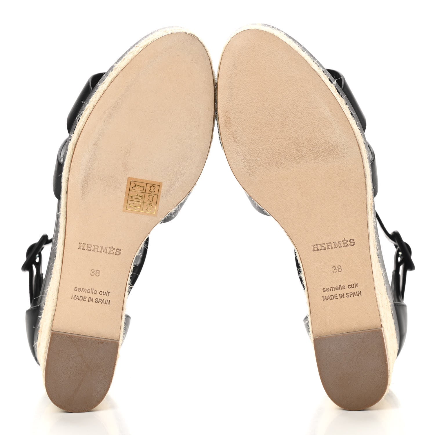 Hermes Goatskin Elda Espadrille Wedge Sandals 38 Black 5 of 13