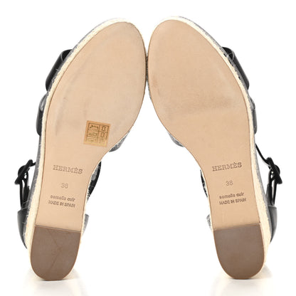 Hermes Goatskin Elda Espadrille Wedge Sandals 38 Black 5 of 13