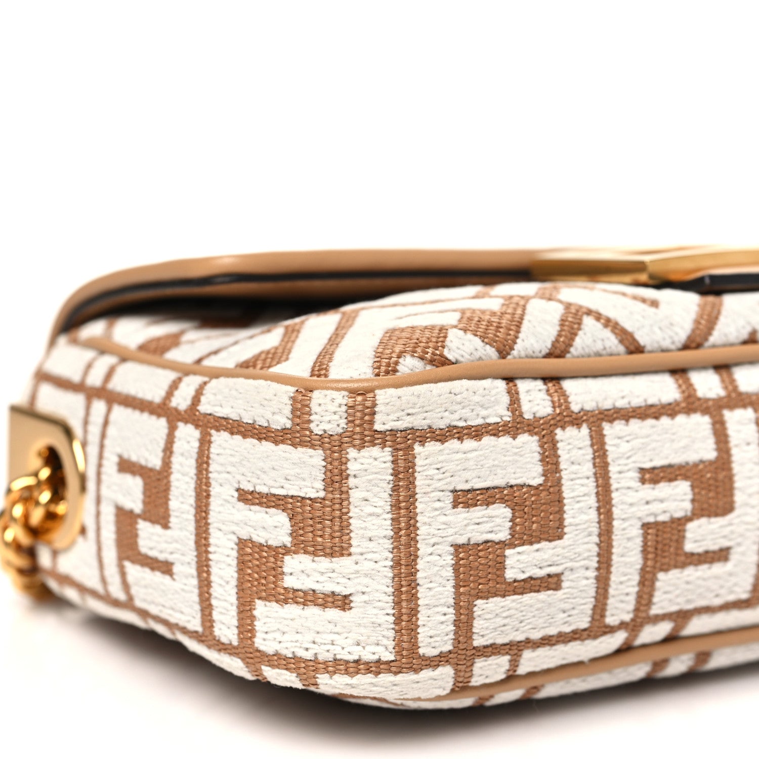 Fendi Raffia Chenille Vitello FF Midi Chain Baguette Naturale