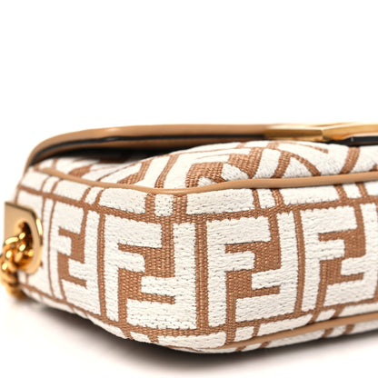 Fendi Raffia Chenille Vitello FF Midi Chain Baguette Naturale White 9 of 10