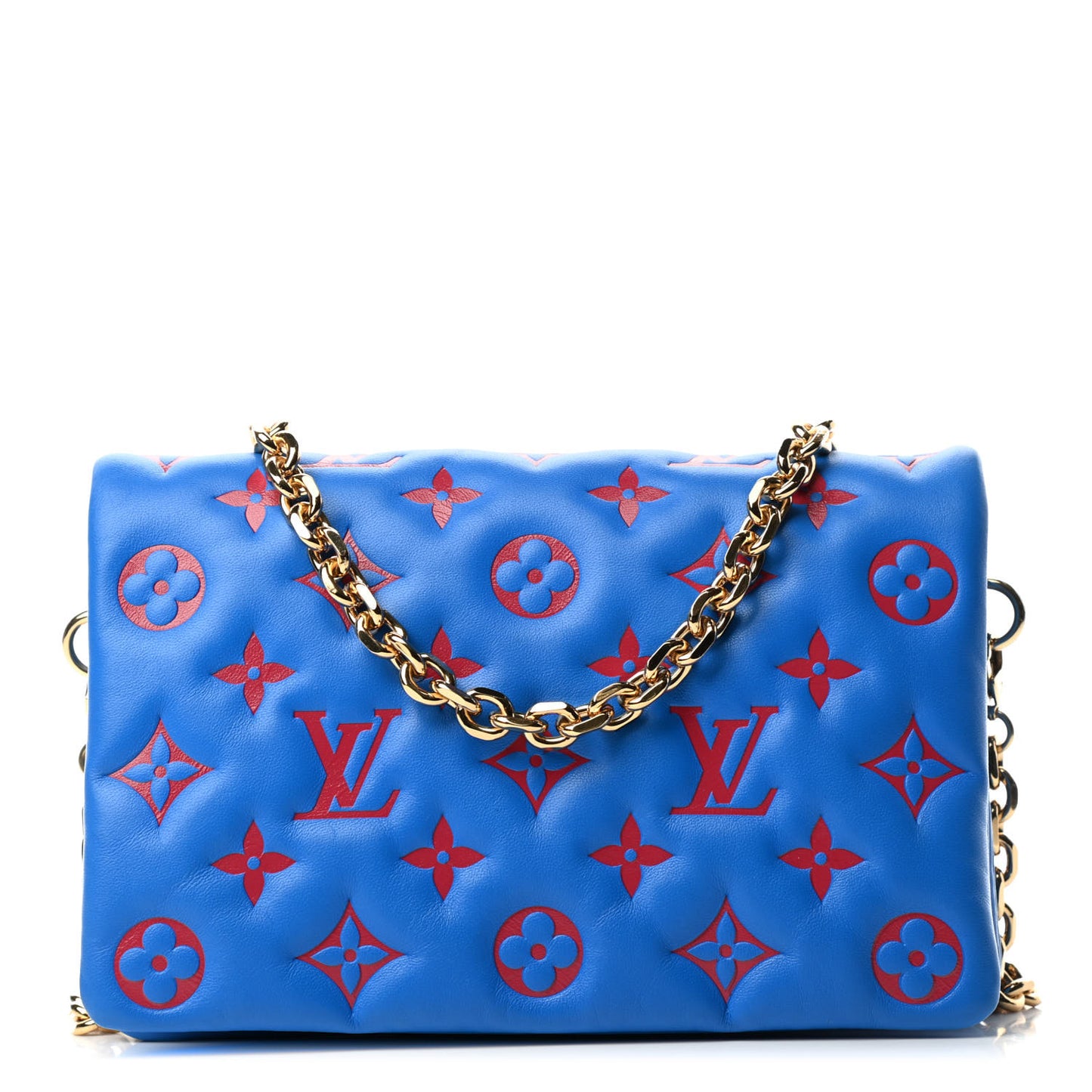 Lambskin Embossed Monogram Vuittamins Pochette Coussin Blue Red