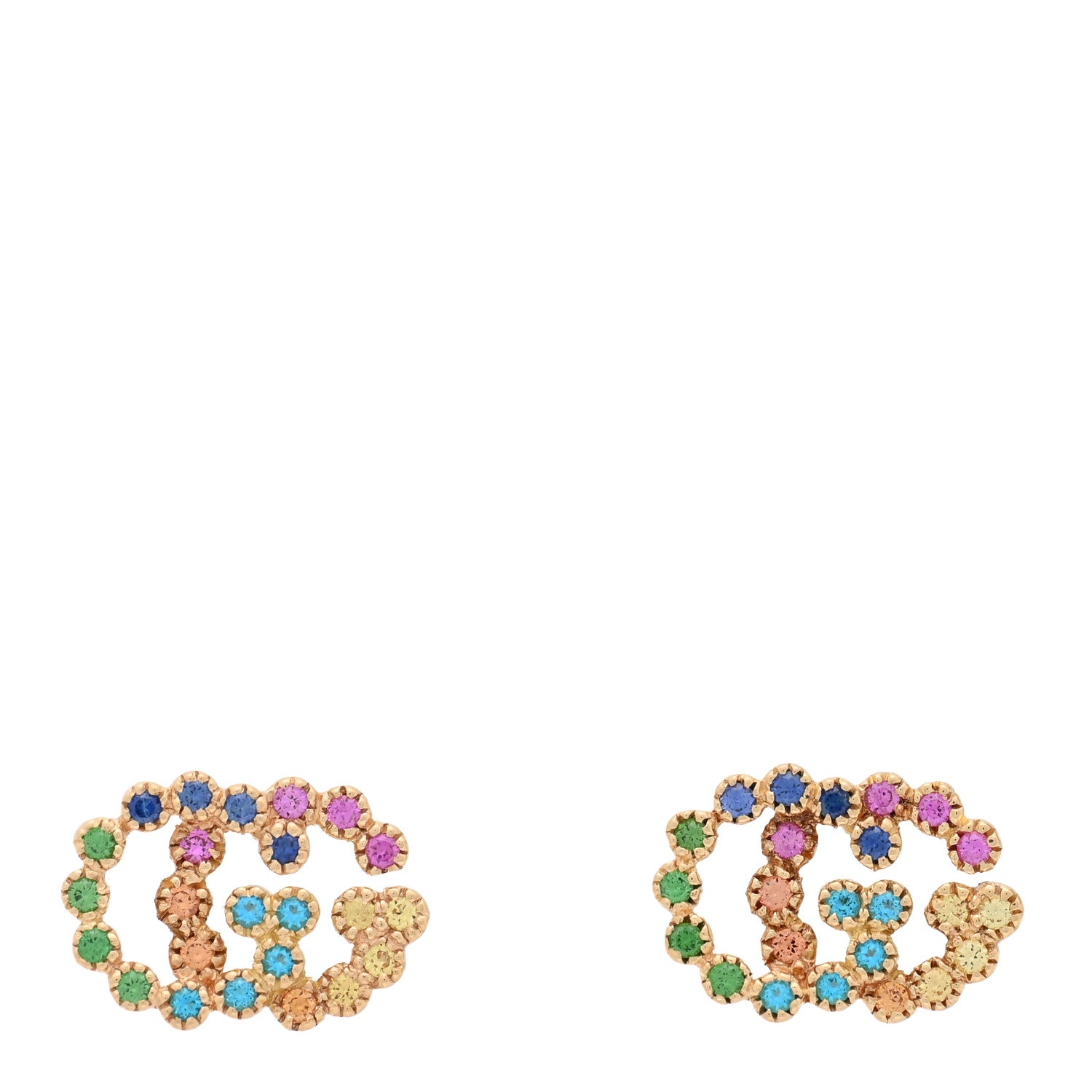 Gucci 18K Yellow Gold Sapphire Topaz Tsavorite Citrine Running G Stud Earrings 1 of 4