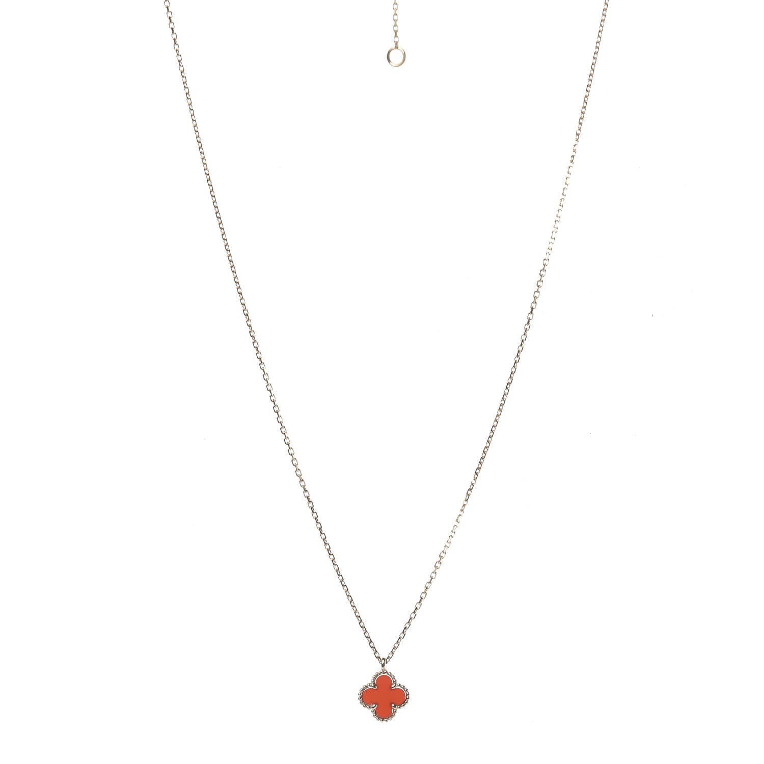 Van Cleef & Arpels 18K Rose Gold Carnelian Sweet Alhambra Pendant Necklace 1 of 7