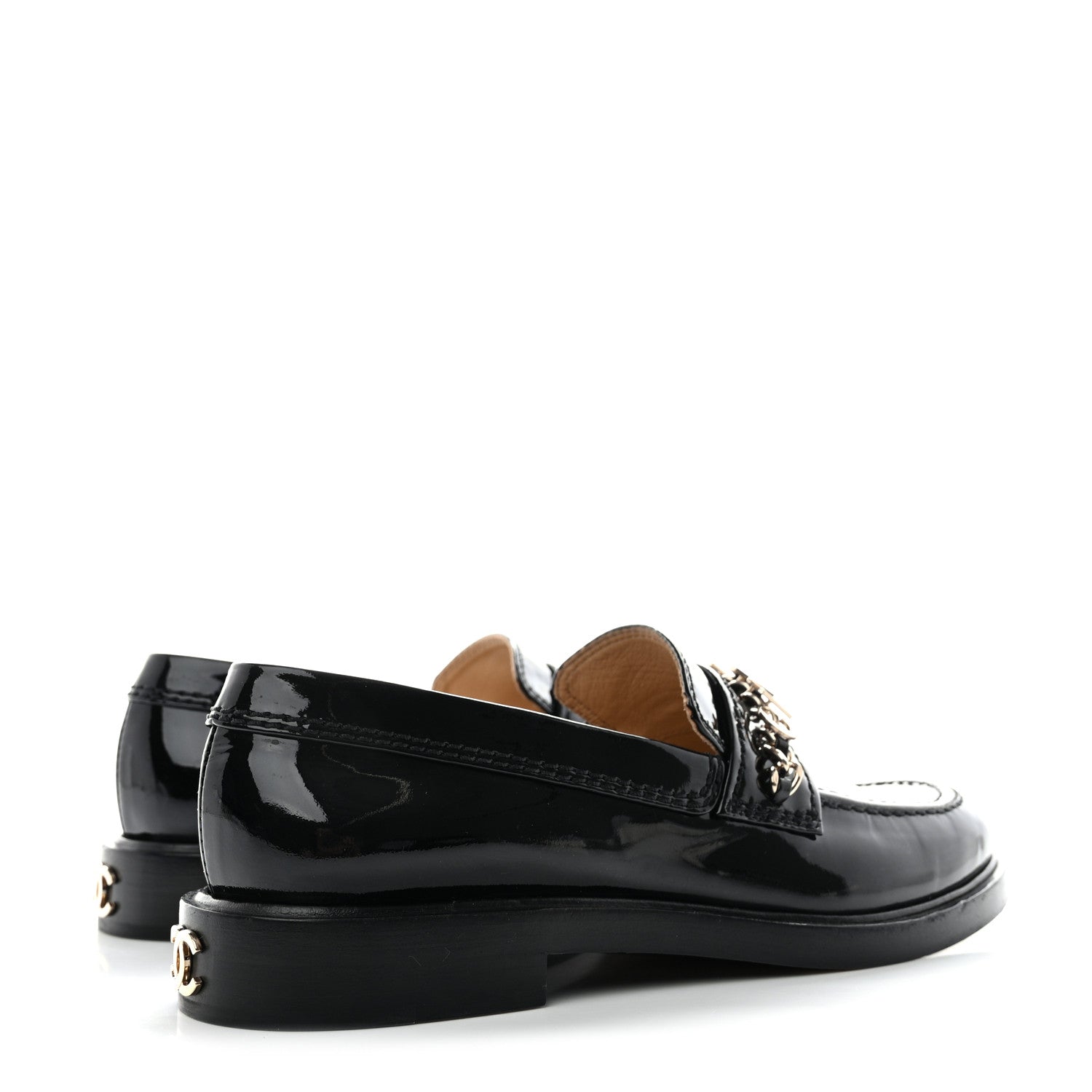 Chanel Shiny Calfskin Logo Loafers 36.5 Black 4 of 10
