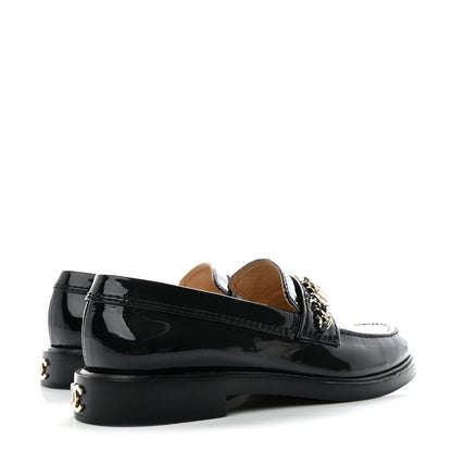 Chanel Shiny Calfskin Logo Loafers 36.5 Black 4 of 10