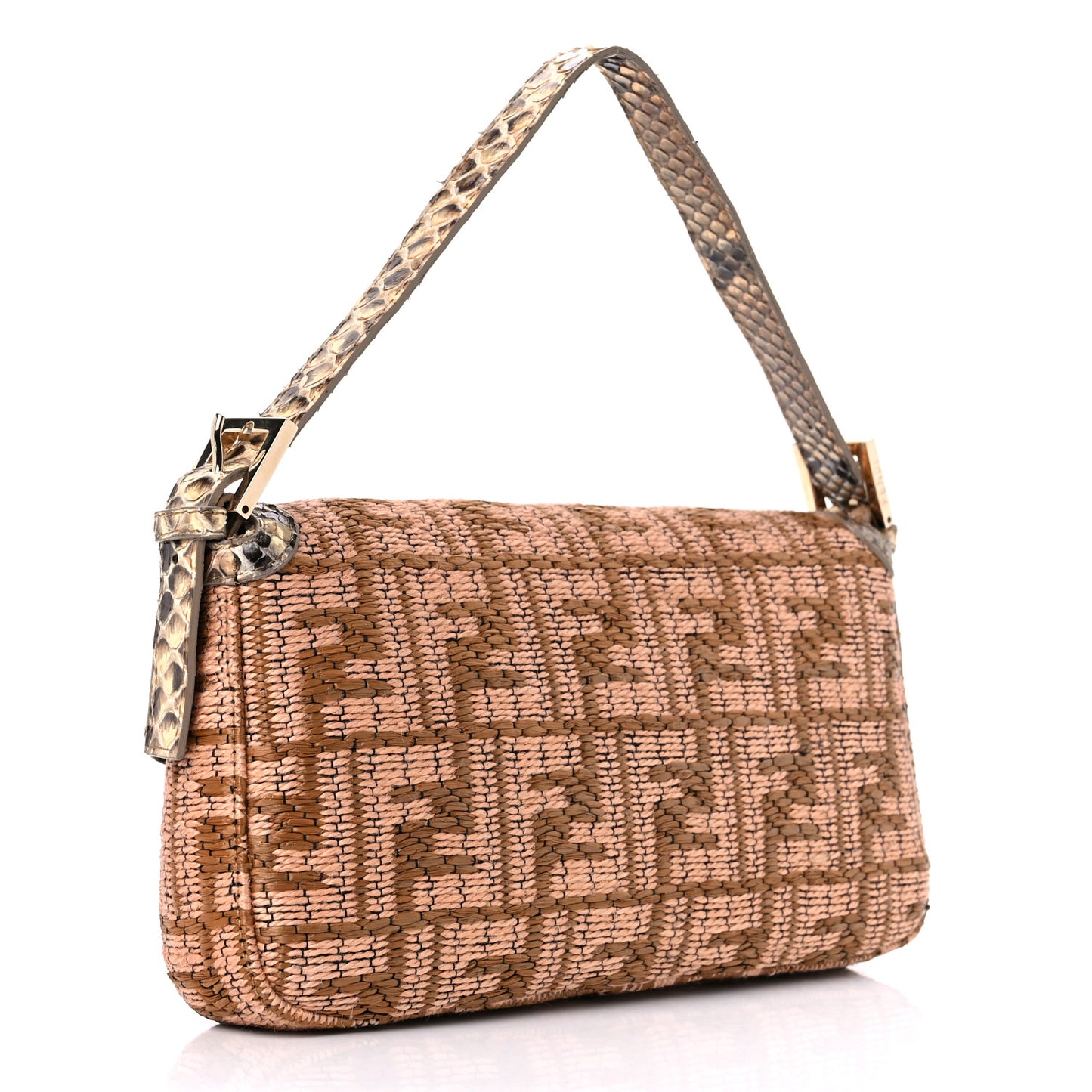 Raffia Snakeskin Baguette Beige