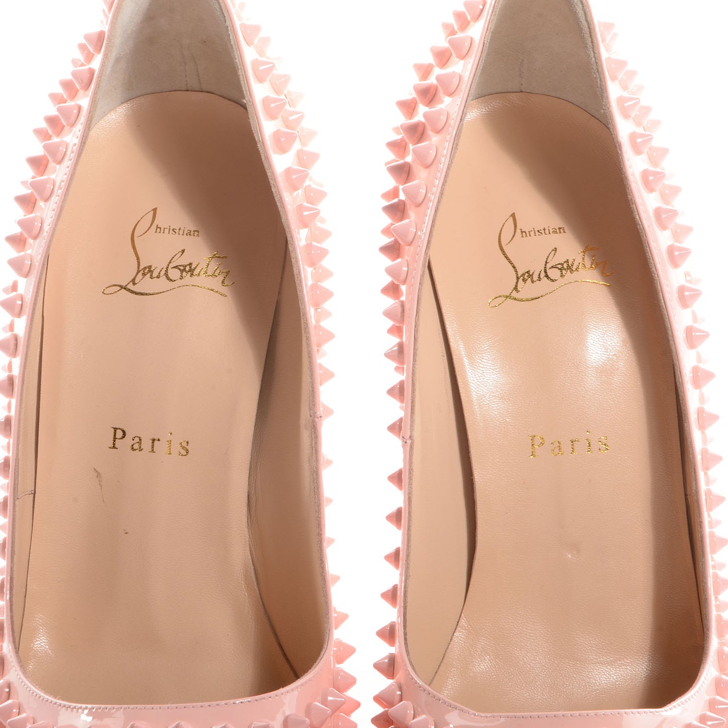 Patent Calf Lady Peep Pink Spikes 150 Pumps 41 Baby Pink