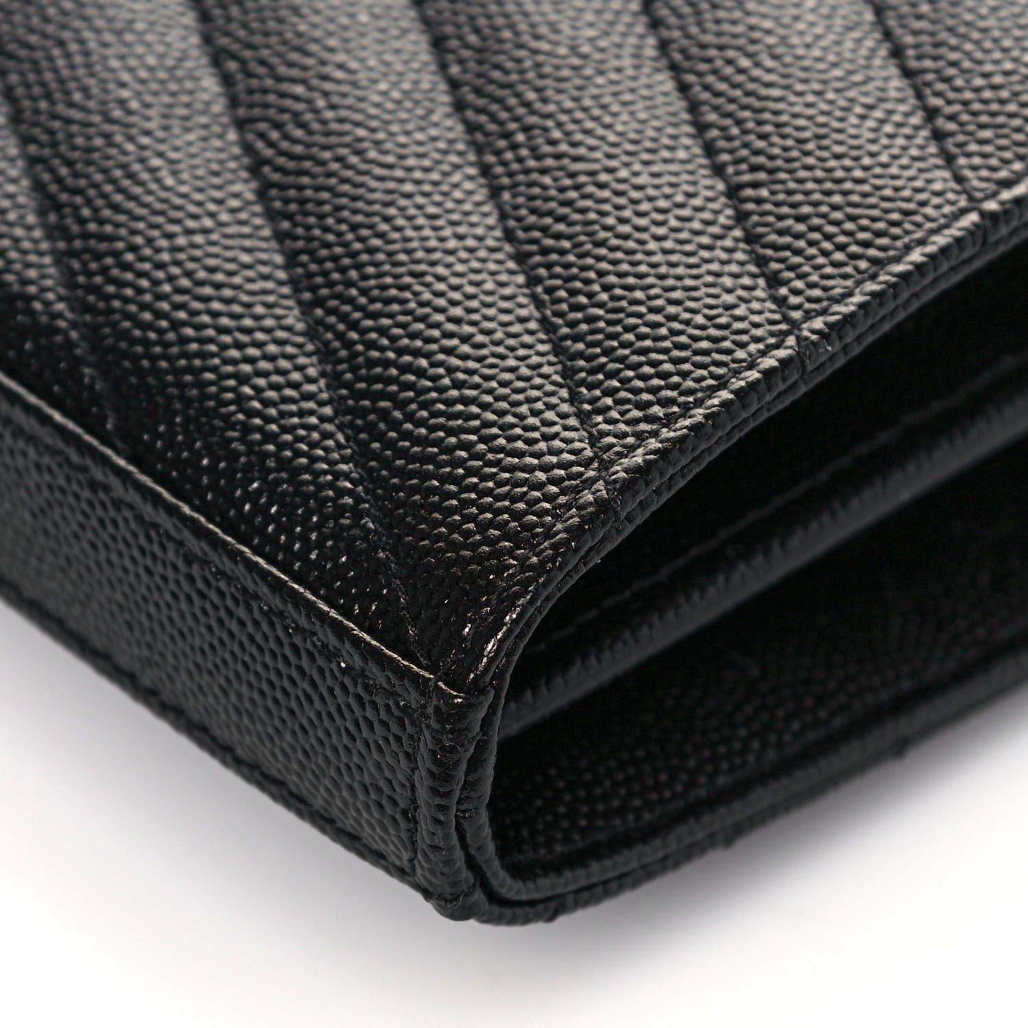Saint Laurent Grain De Poudre Matelasse Chevron Monogram Chain Wallet Black 11 of 13