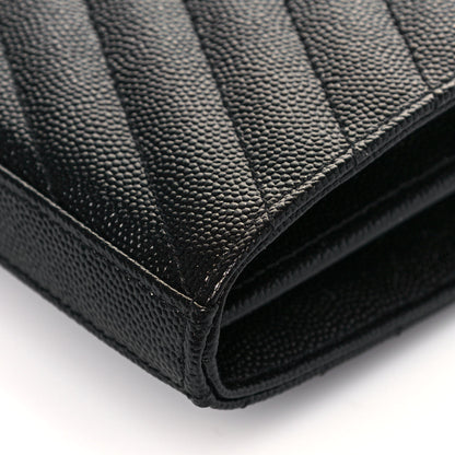 Saint Laurent Grain De Poudre Matelasse Chevron Monogram Chain Wallet Black 11 of 13