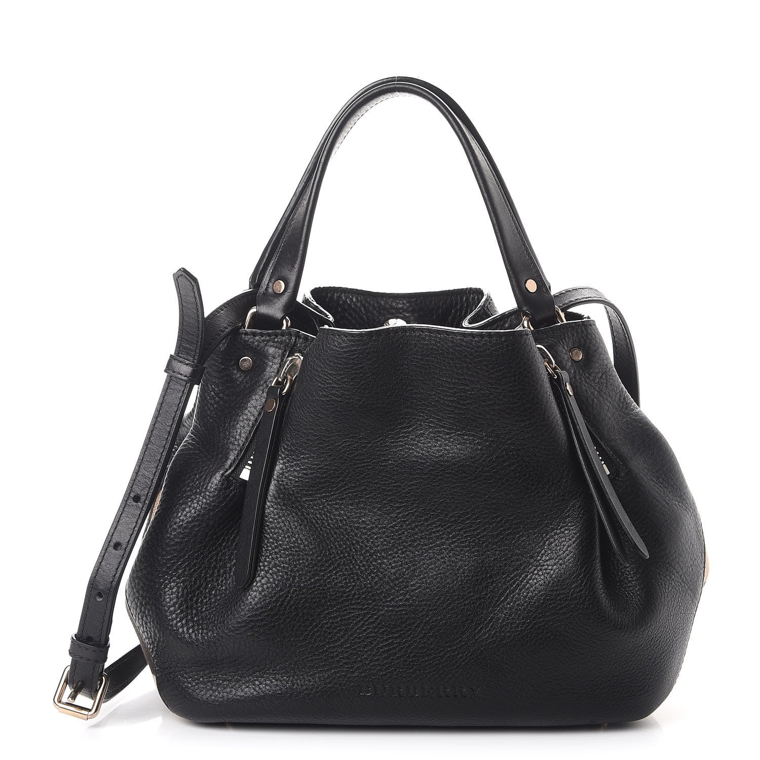 Burberry Grainy Calfskin House Check Small Maidstone Black 1 of 9