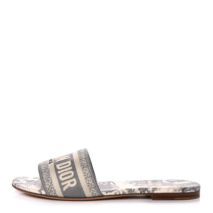 Christian Dior Canvas Toile De Jouy Embroidered Dway Flat Slide Sandals 36.5 Grey Stone 1 of 10