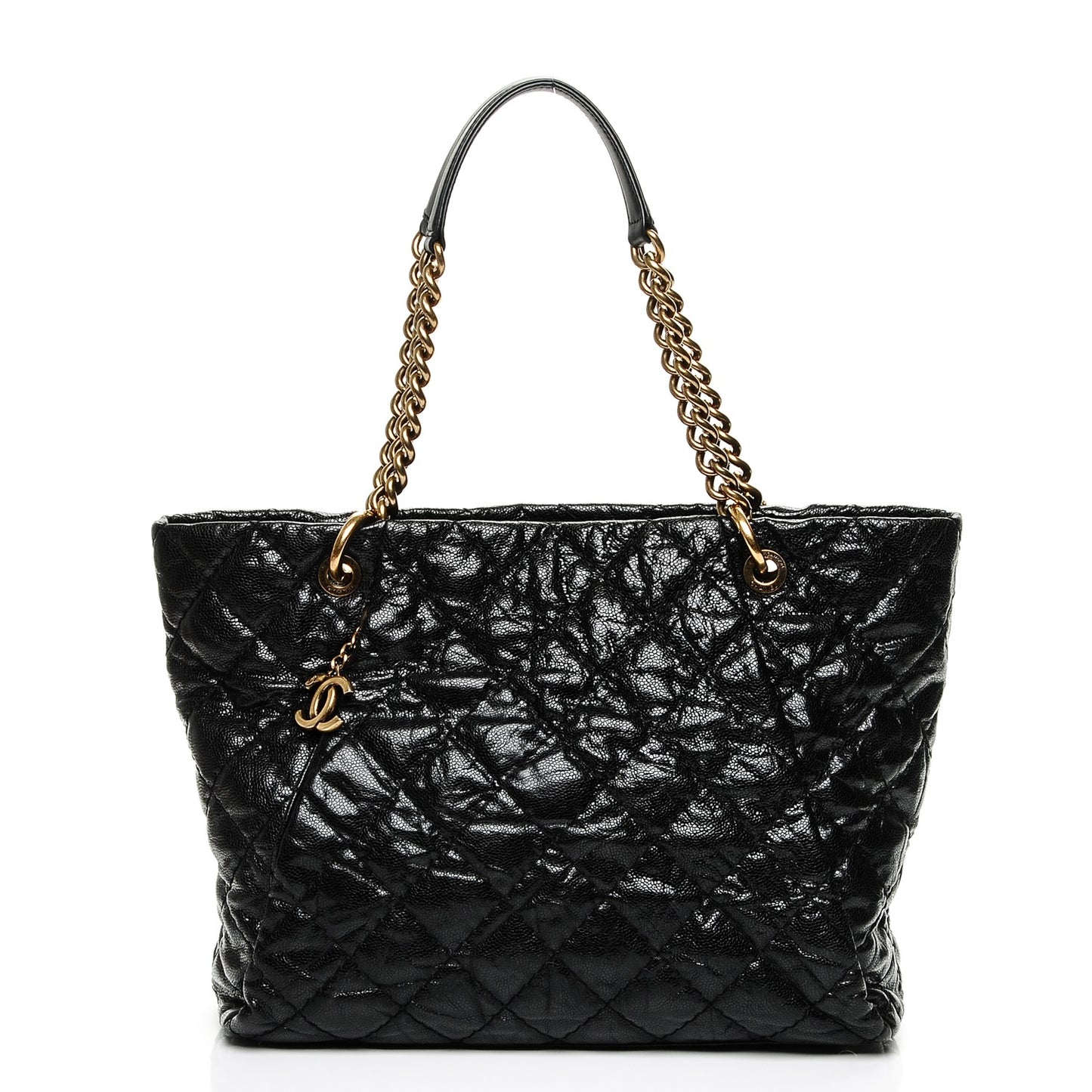 Glazed Caviar Large Coco Pleats Tote Black