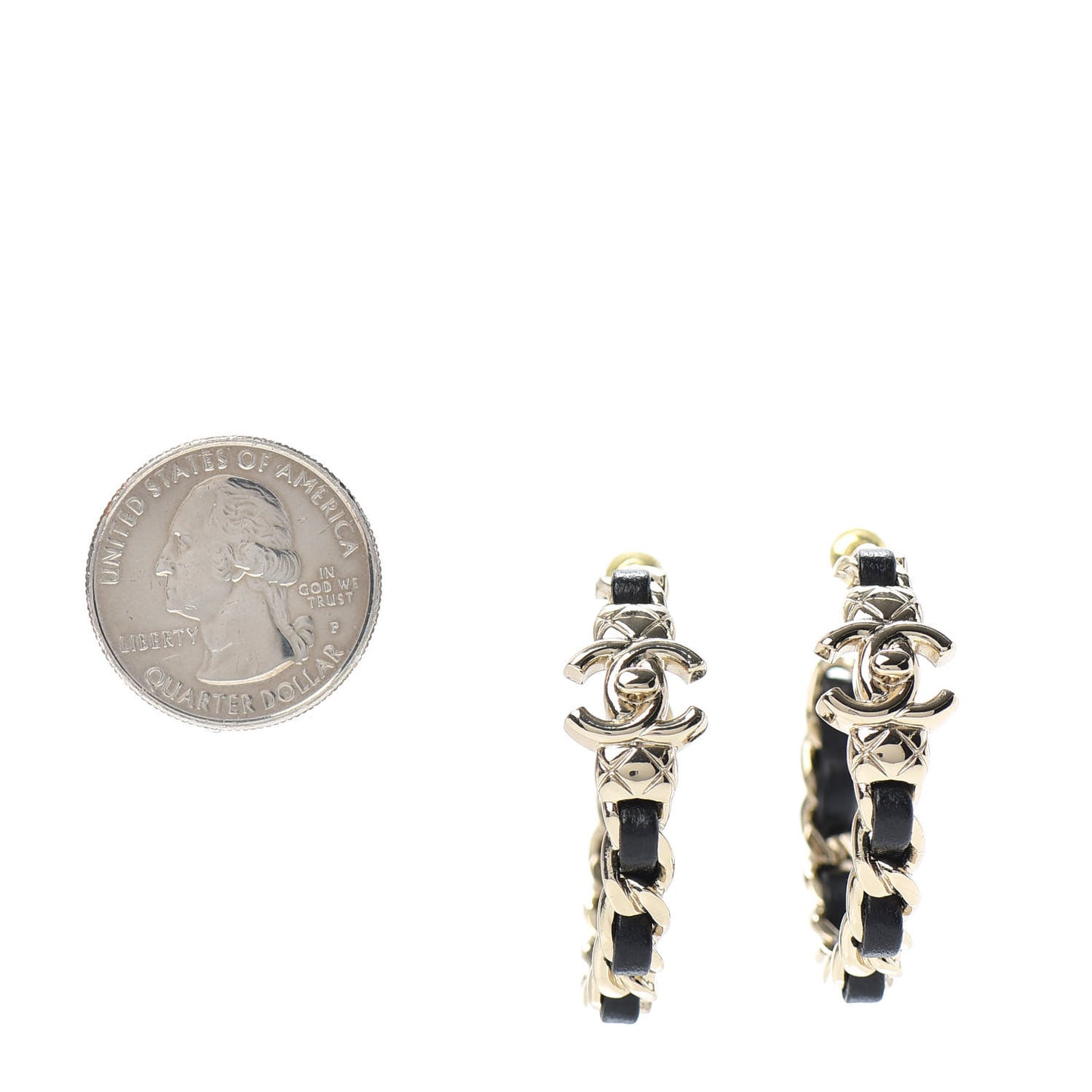 Lambskin CC Turnlock Chain Hoop Earrings Gold Black