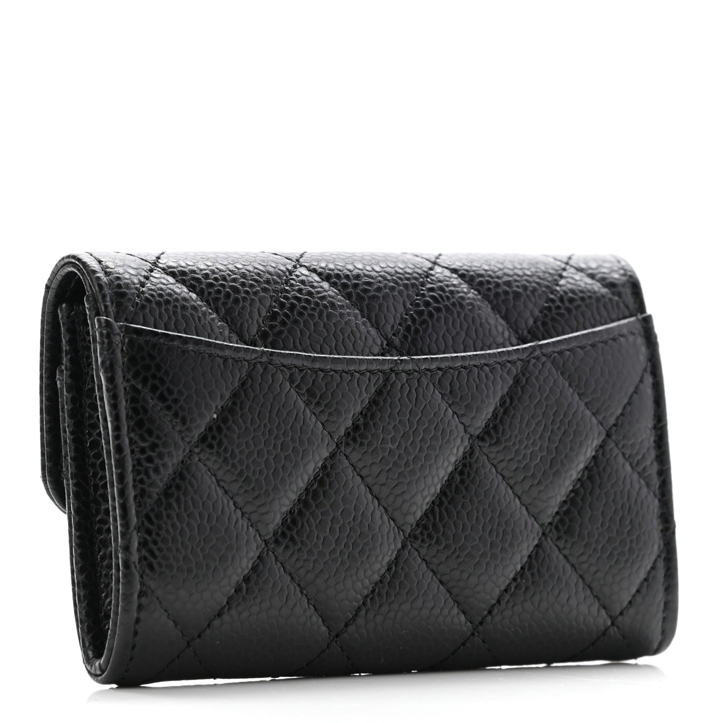 Caviar Quilted Flap Card Holder Wallet Black