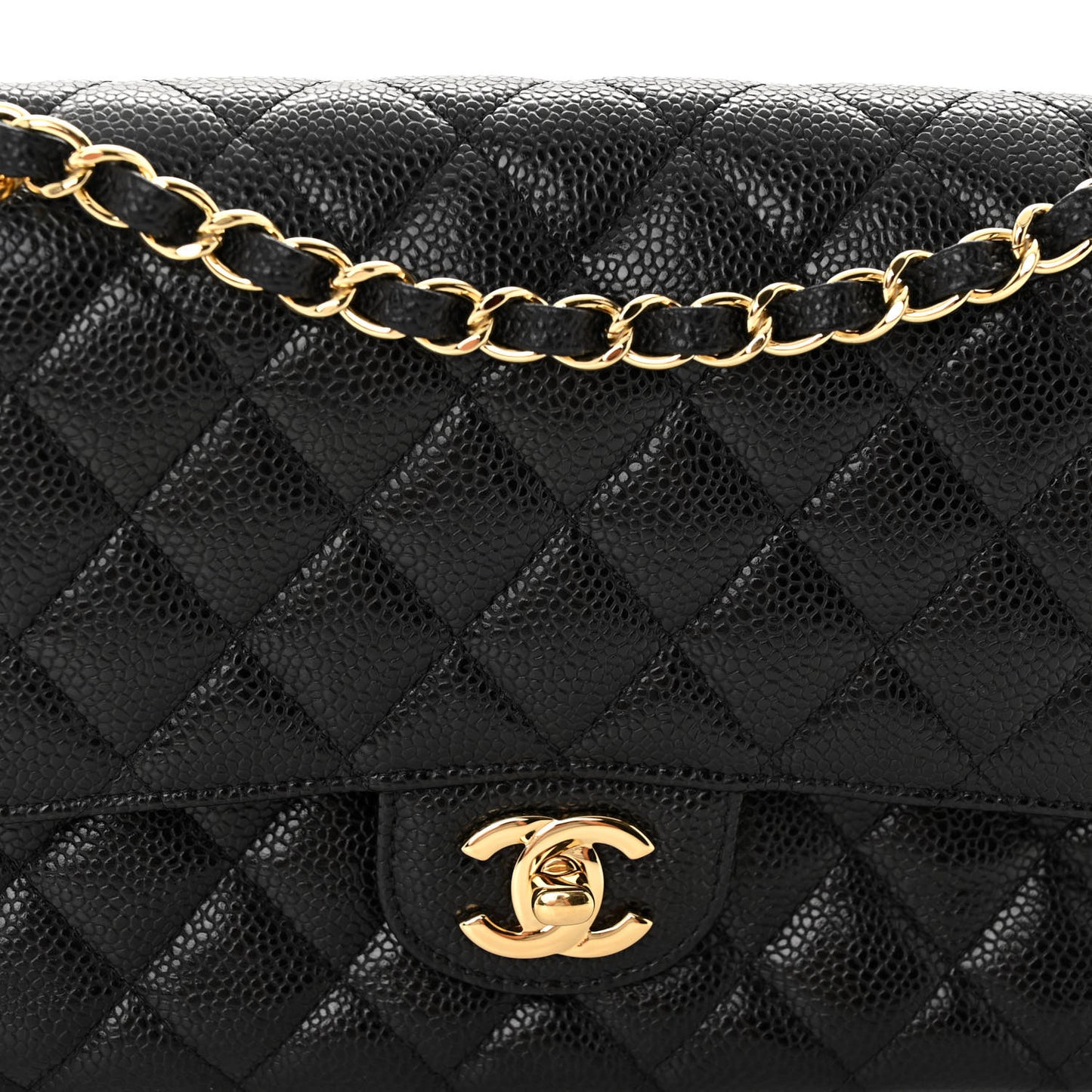 Caviar Quilted Medium Double Flap Black