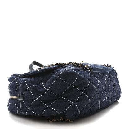 Chanel Denim Quilted Large Express Bowling Bag Blue 4 of 10