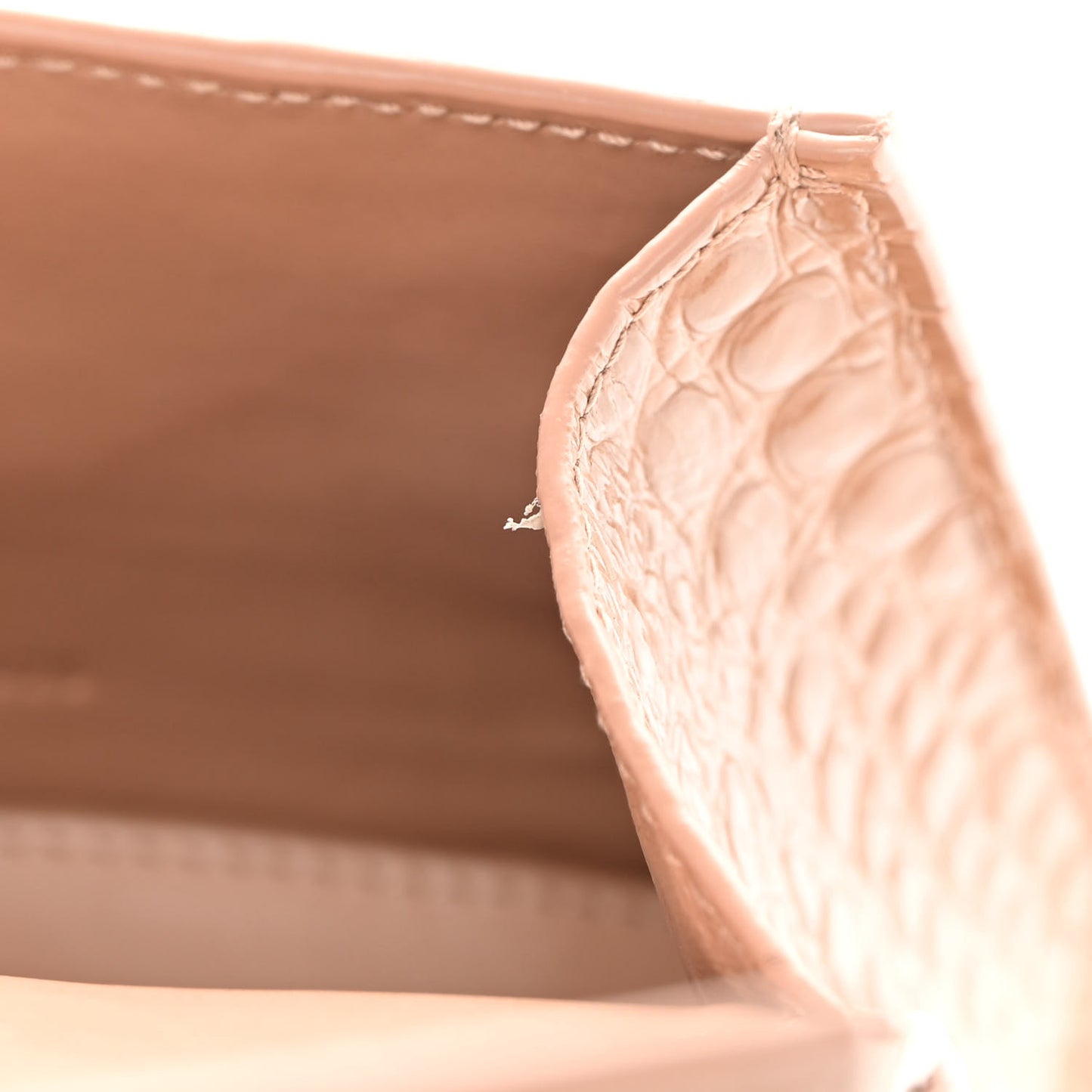 Shiny Calfskin Crocodile Embossed Hourglass Top Handle Bag XS Nude Beige