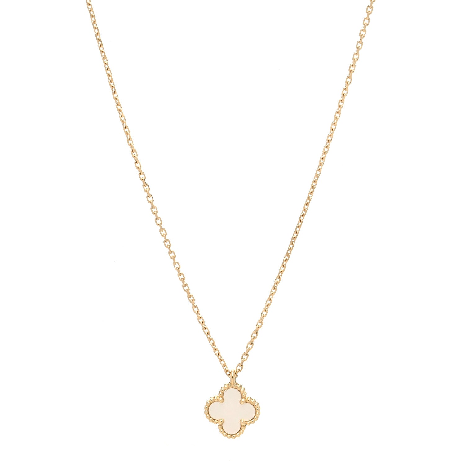 Van Cleef & Arpels 18K Yellow Gold Mother of Pearl Sweet Alhambra Pendant Necklace 1 of 6