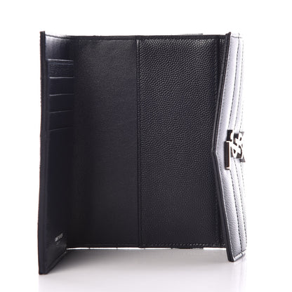 Saint Laurent Grain De Poudre Matelasse Chevron Small Monogram Passport Case Deep Marine 7 of 10