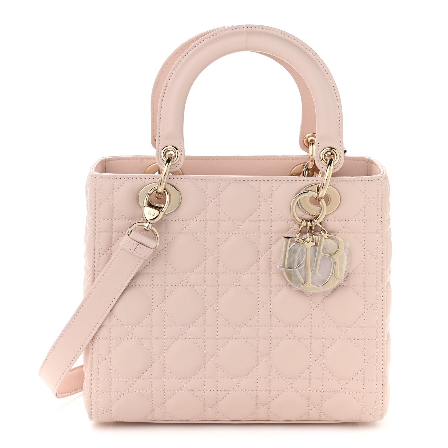 Lambskin Cannage Medium Lady Dior Rose Poudre