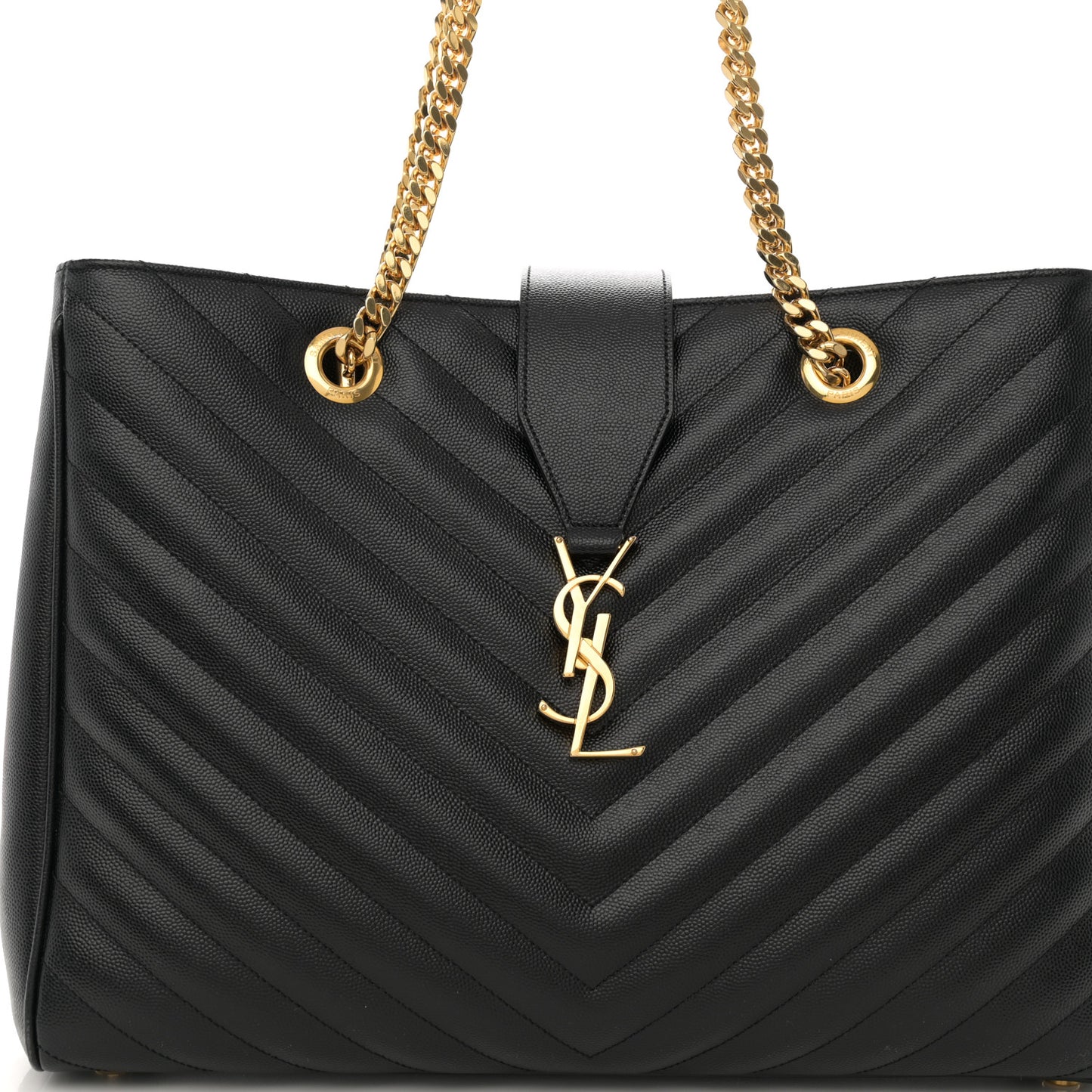 Grain De Poudre Matelasse Chevron Monogram Shopping Bag Black