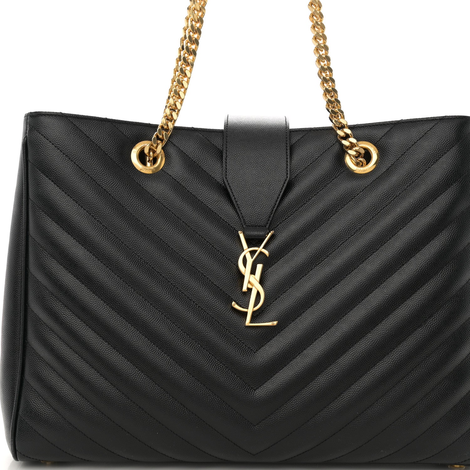 Saint Laurent Grain De Poudre Matelasse Chevron Monogram Shopping Bag Black 9 of 12