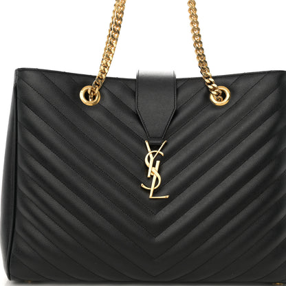Saint Laurent Grain De Poudre Matelasse Chevron Monogram Shopping Bag Black 9 of 12