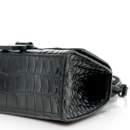 Balenciaga Shiny Calfskin Monochrome Crocodile Embossed Hourglass Top Handle Bag XS Black 9 of 10