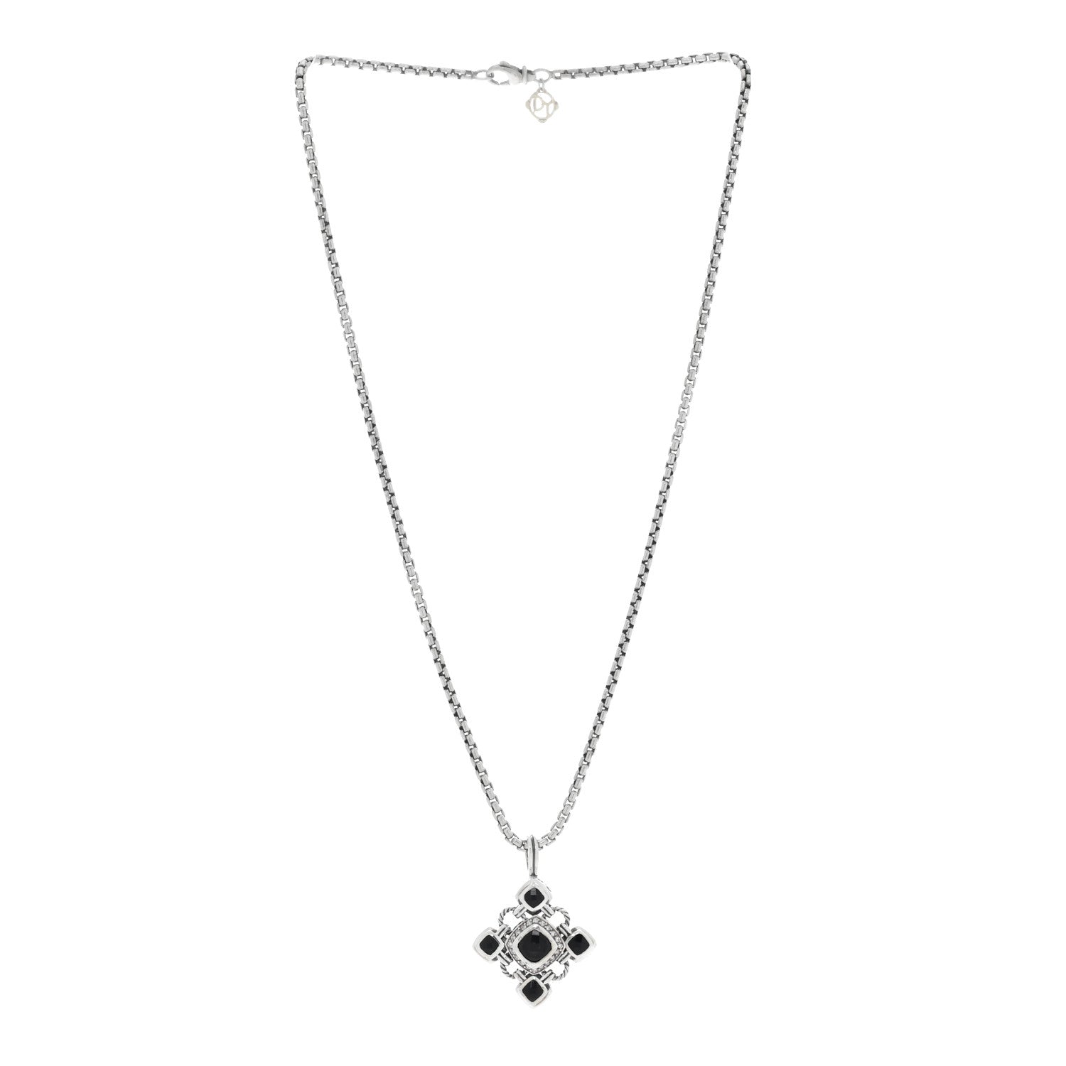 David Yurman Sterling Silver Black Onyx Diamond Renaissance Cross Pendant Necklace 2 of 4