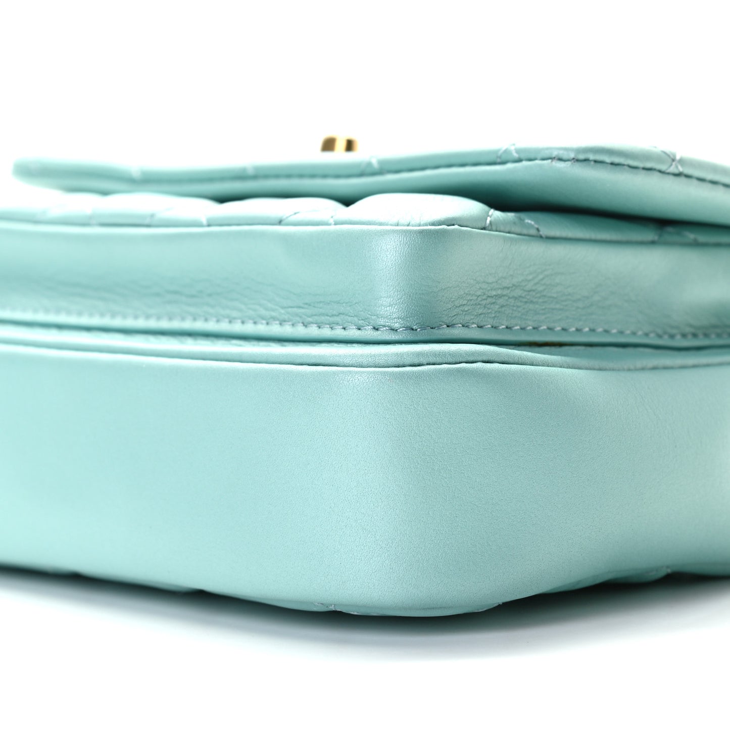 Calfskin Quilted Top Handle Flap Light Blue
